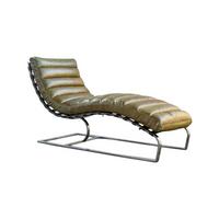RELAXLIEGE SIRY Grün Leder - Silberfarben/Olivgrün, Leder/Metall (150/88/88cm) - KAWOLA