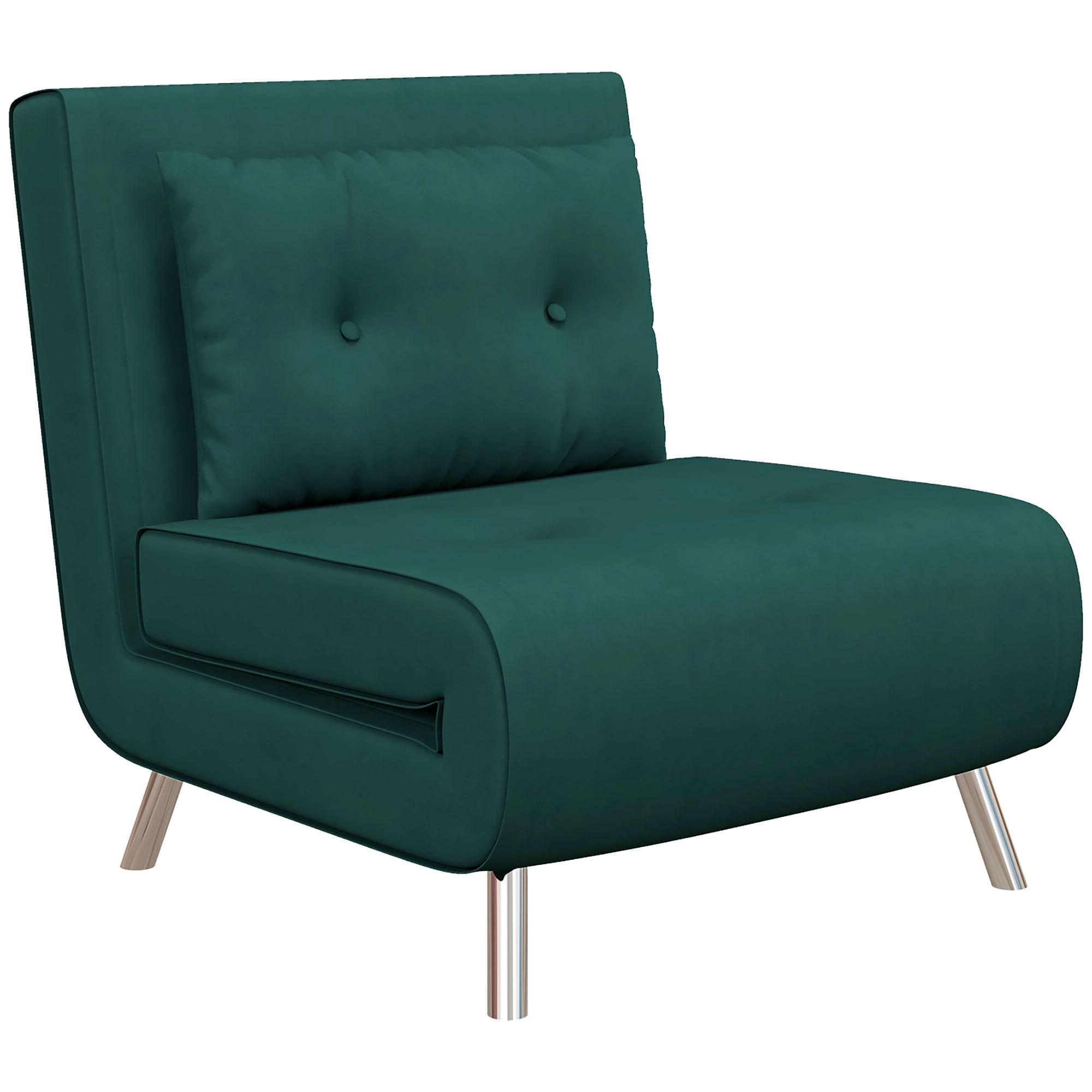 SCHLAFSESSEL Klappsessel mit Bettfunktion, Einzelsofa mit Kissen, Samtoptik Grün - Dunkelgrün/Silberfarben, Textil/Metall (88/83/77cm) - HOMCOM