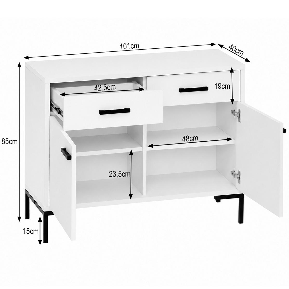 KOMMODE Montreal mit 2 Türen und 2 Schubladen, dekorative 3D-Fronten, 100 cm, Kaschmir - Kaschmir/Schwarz, Holzwerkstoff/Metall (101/85/40cm) - Beautysofa