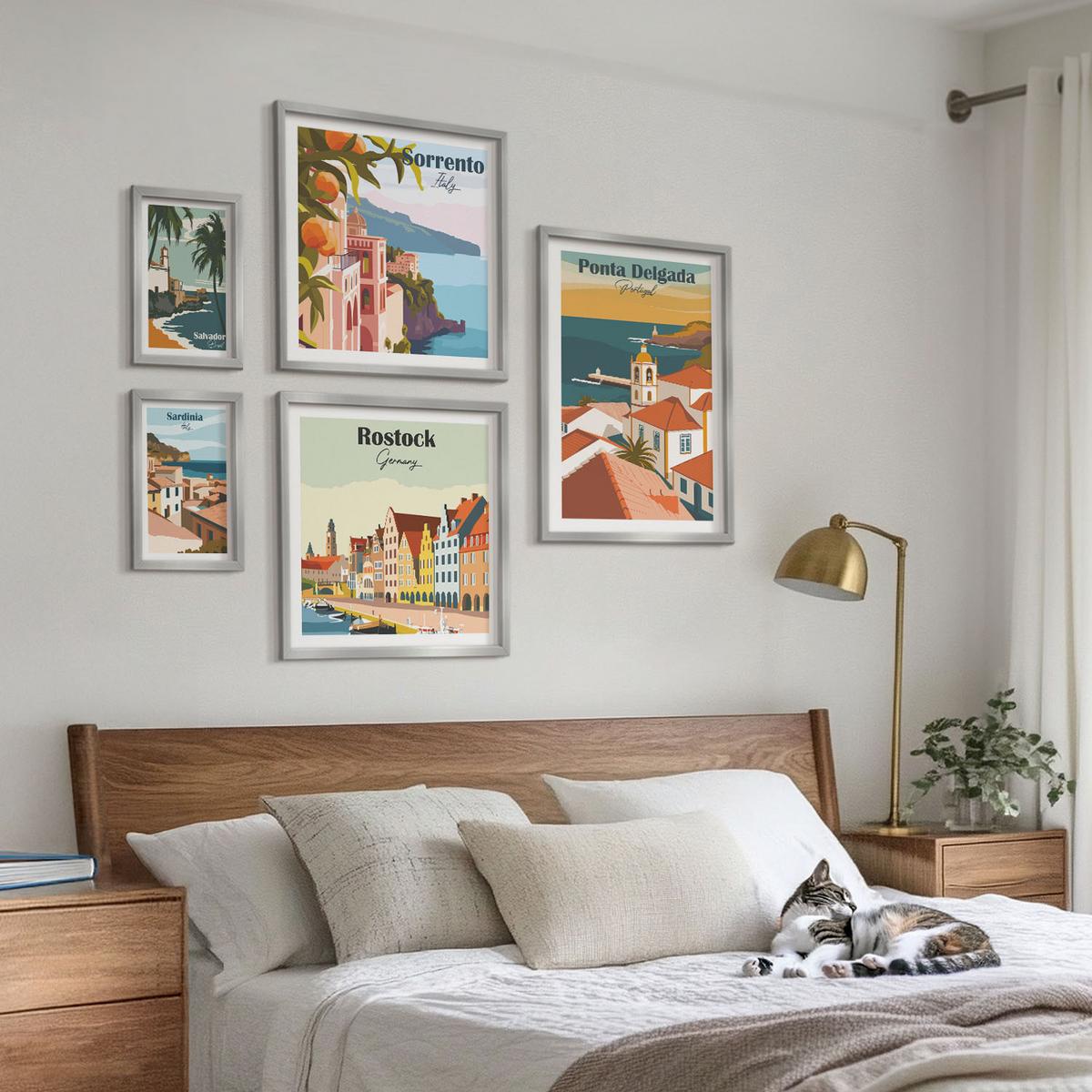 BILDER SET 5er Set - 50x50 cm & 20x30 cm & 40x60 cm Silberner Rahmen - Tropische Strände und Palmen - Silberfarben, Kunststoff (40/60cm) - TULUP