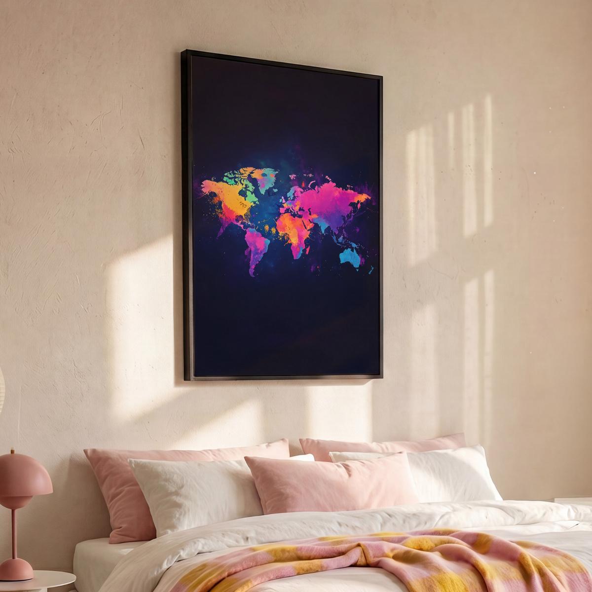 LEINWAND Bilder mit Rahmen - Weltkarte - Bunt - Graffiti - 80x120 - Multicolor, Textil (80/120cm) - MuchoWow