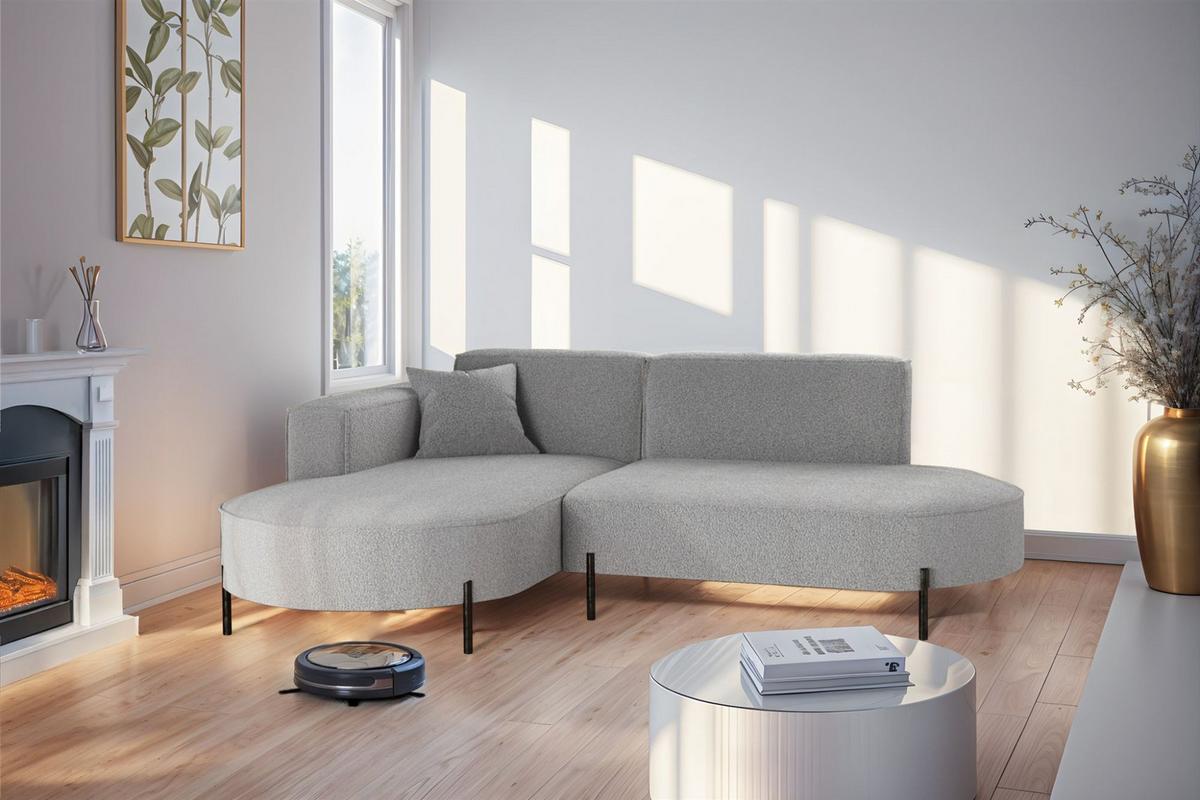 ECKSOFA Valencia Xs - Hellgrau, Holzwerkstoff/Textil (236/165cm) - Fun Möbel