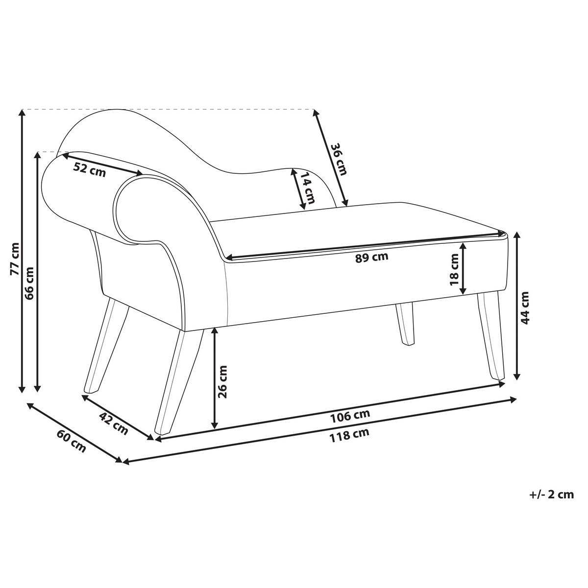 CHAISELONGUE weiß linksseitig Biarritz - Schwarz/Weiß, Textil (118/77/60cm) - Beliani