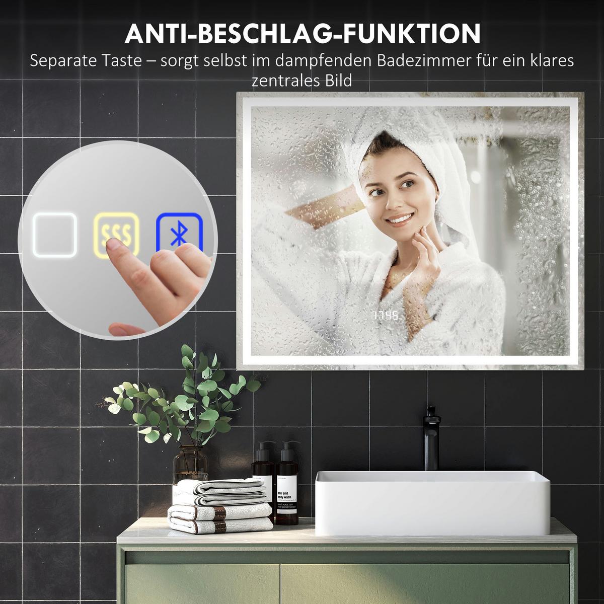 BADSPIEGEL Gehärtetes Glas Silber - Silberfarben, Glas (80/3.5/100cm) - HOMCOM