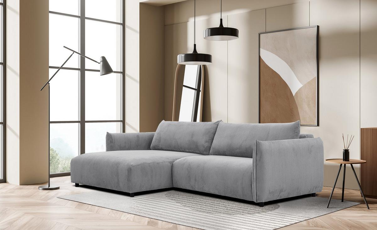 ECKSOFA TAUER 5-Sitzer, hellgrau - Hellgrau/Schwarz, Holzwerkstoff/Kunststoff (174/292cm) - Wozimo