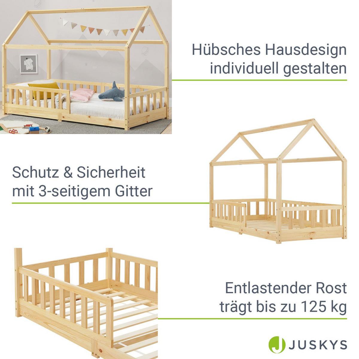 KINDERBETT Marli mit Matratze natur 90x200 cm - Naturfarben, Holz (90/200cm) - Juskys