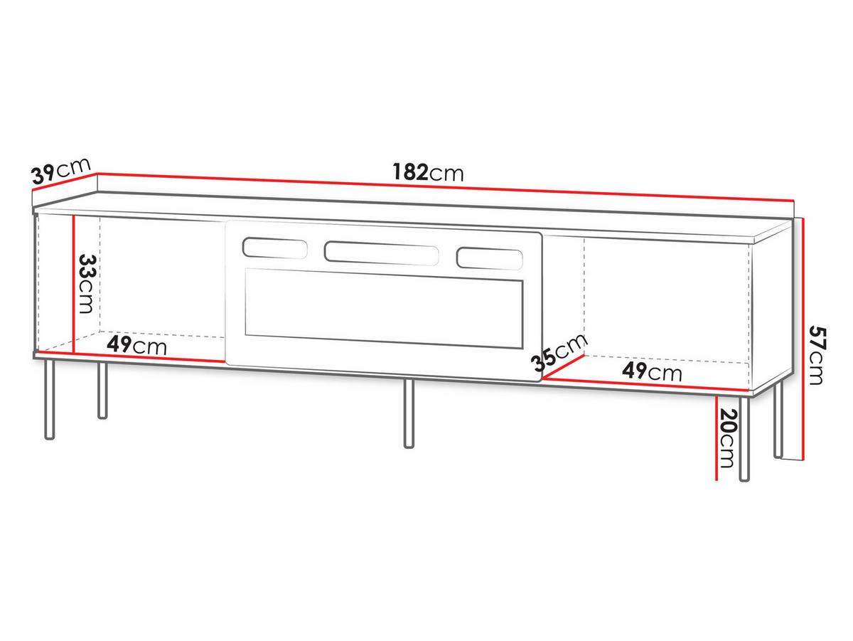 TV-LOWBOARD 180 Notte 05 mit Kamin - Nussbaumfarben/Schwarz, Holzwerkstoff/Metall (182/57/39cm) - MIRJAN24