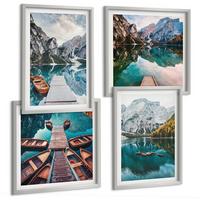 BILDER SET 4er Set - 50x50 cm & 40x60 cm Silberner Rahmen - See, Brücken, Berge - Silberfarben, Kunststoff (50/50cm) - TULUP