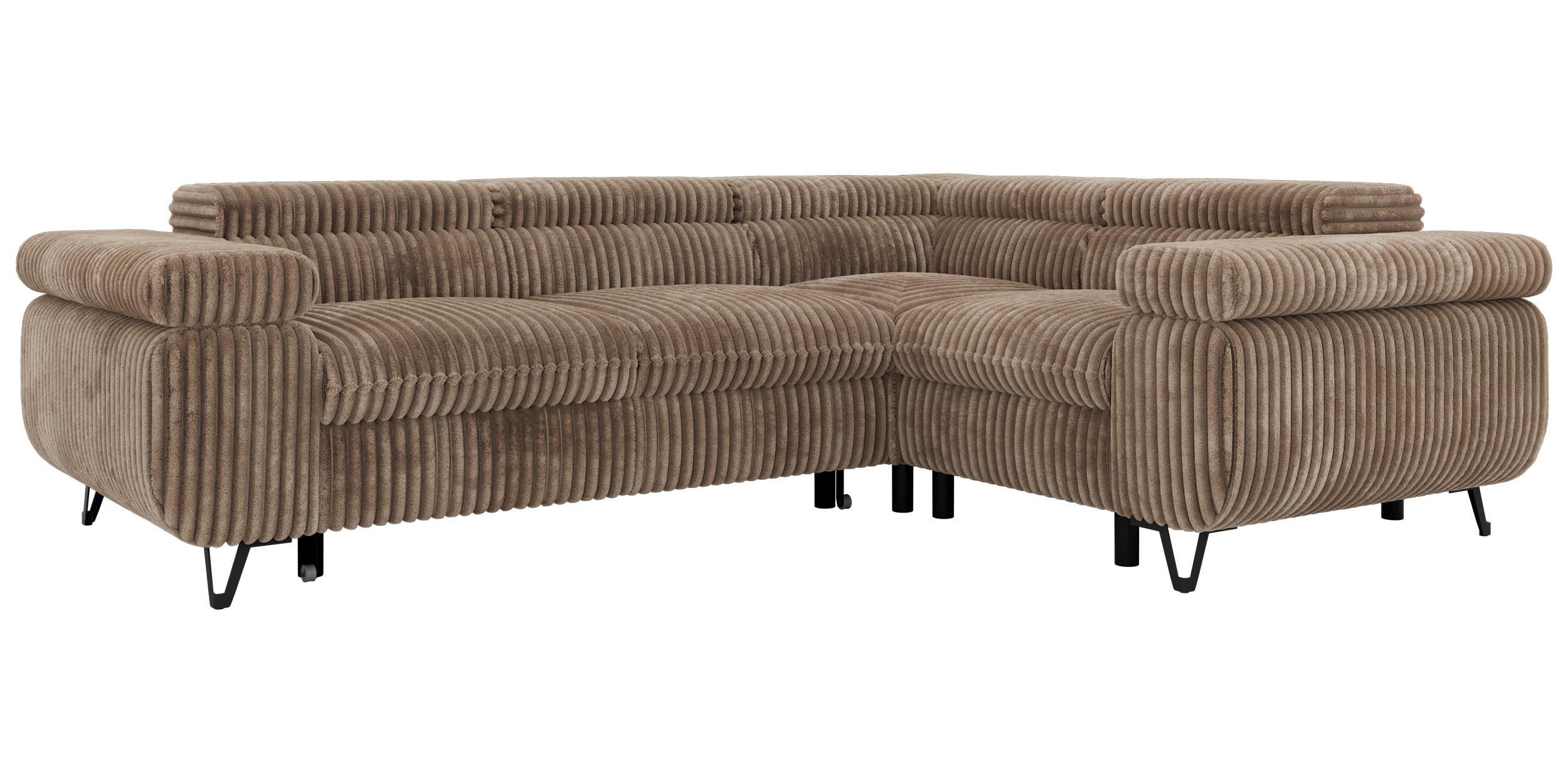 ECKSOFA FALCO L - Braun Cord - Rechts Seite - Schwarz/Braun, Textil/Metall (268/197cm) - MKS