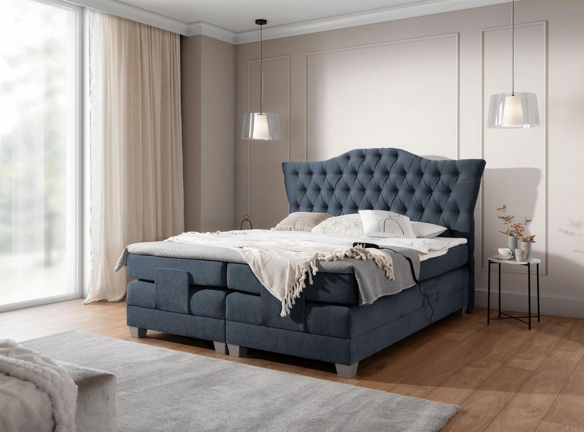 BOXSPRINGBETT Bett Elektrisch Fausto - Dunkelblau, Holzwerkstoff/Textil (140/200cm) - Fun Möbel