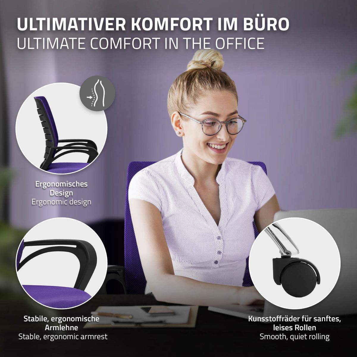 BÜROSTUHL Lila - Violett, Metall (54/99/59cm) - ML-DESIGN