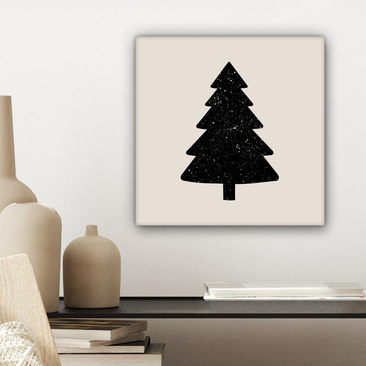 LEINWANDBILD Weihnachtsbaum - Schwarz - Urlaub - Beige Deko Wohnzimmer 20x20 cm - Schwarz, Textil (20/20cm) - MuchoWow