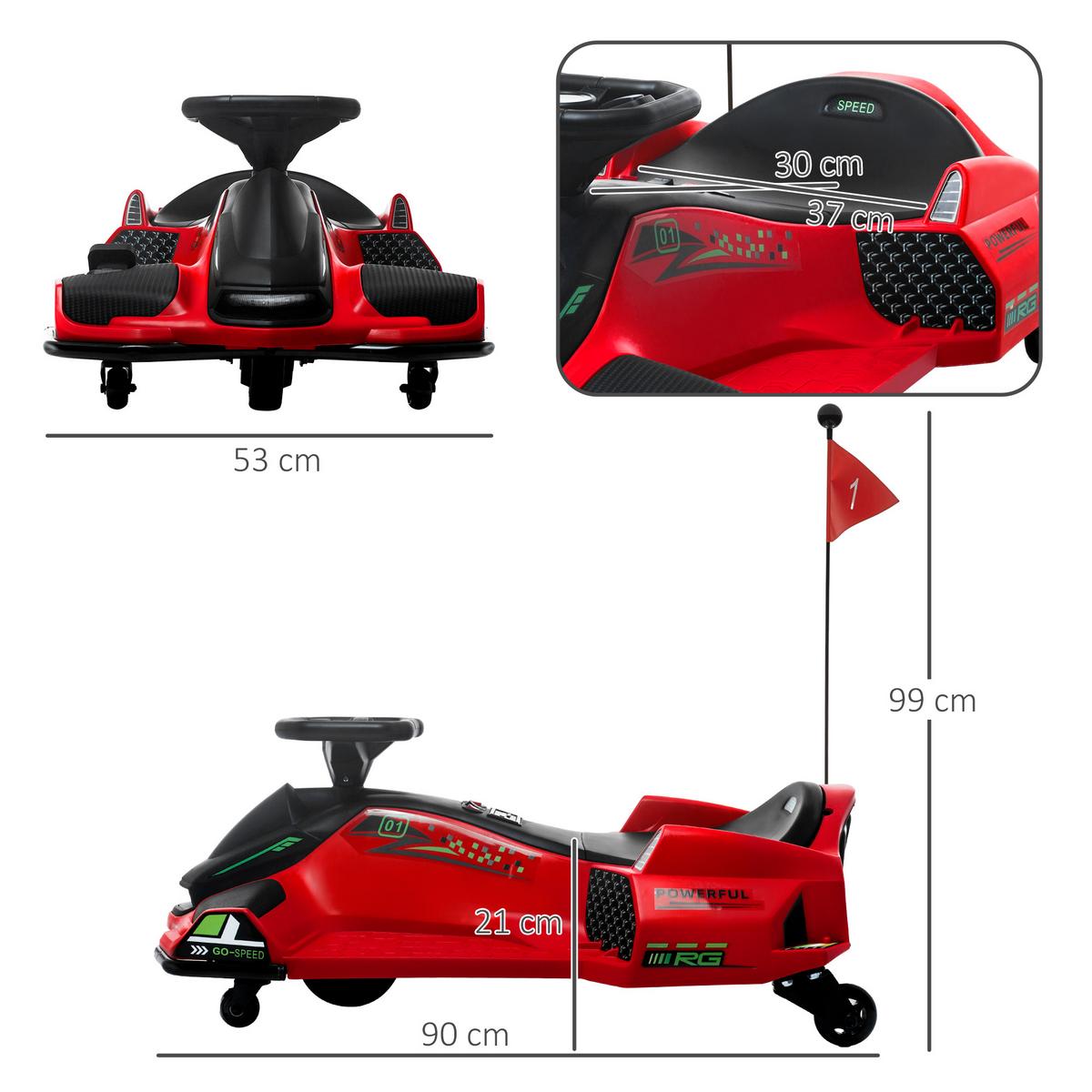 KINDER Elektro Gokart 12 V 3-8km/h Drift Kart mit Driftmodus Lichtern Musik - Rot, Kunststoff (90/53/99cm) - HOMCOM