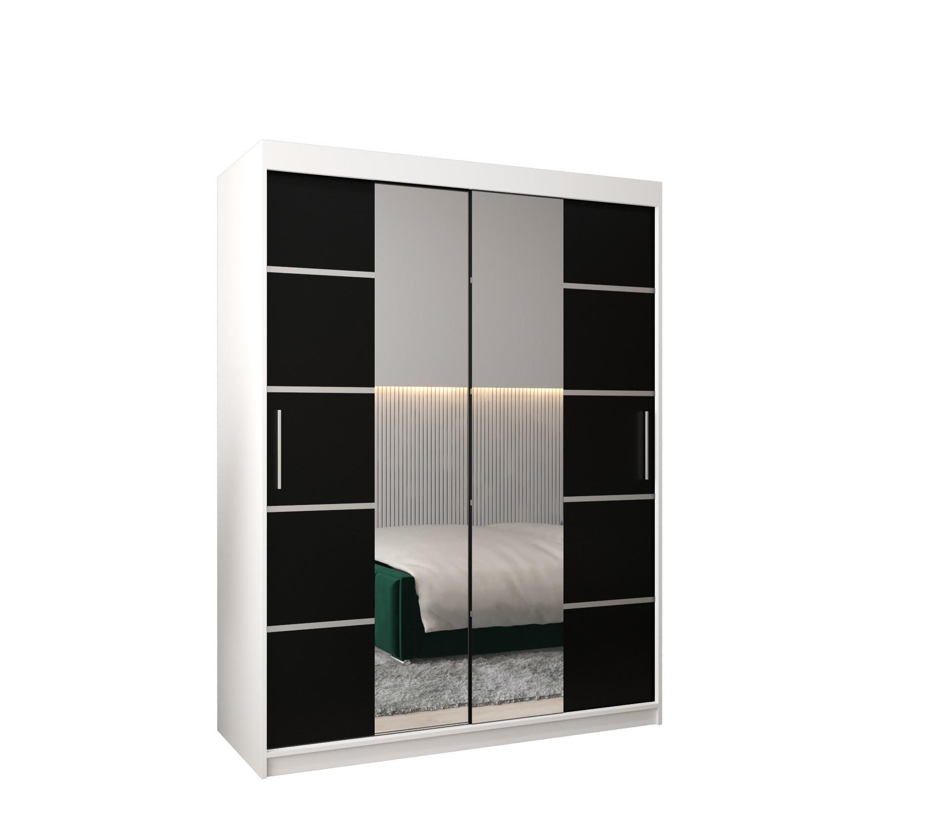 SCHWEBETÜRENSCHRANK 200/150/62 2-türig - Silberfarben/Schwarz, Holz/Kunststoff (150/200/62cm) - MÖBEL KRYSPOL