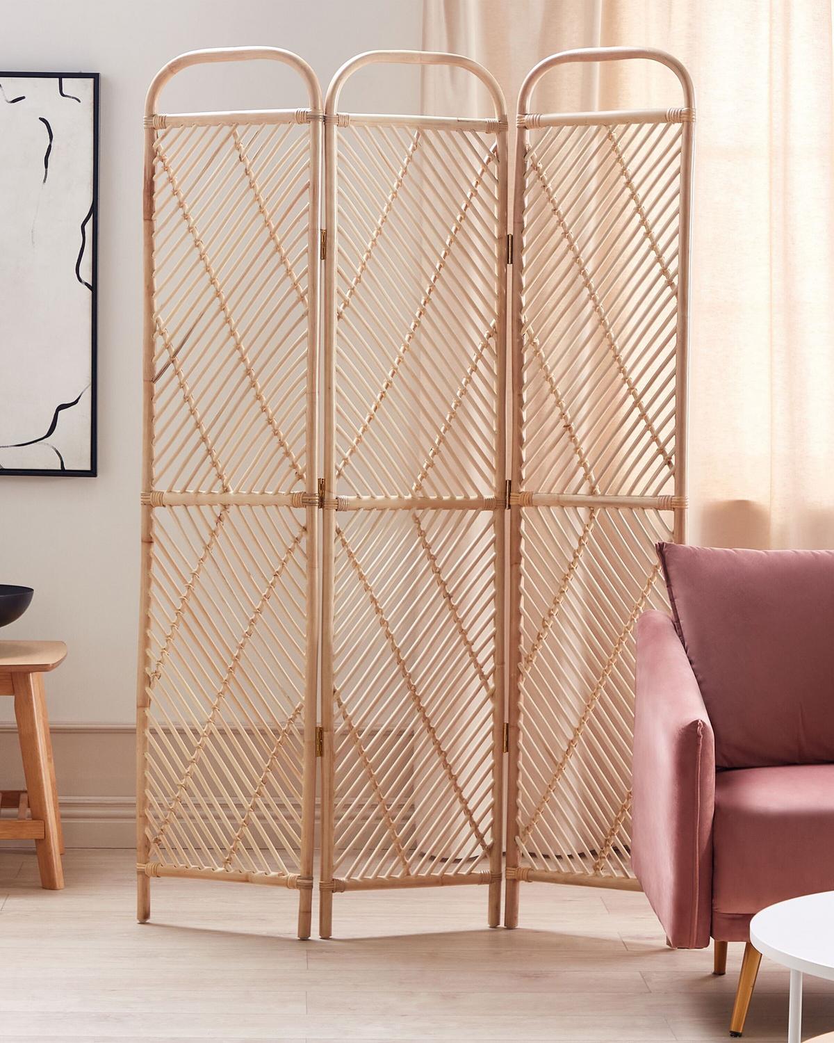 RAUMTEILER 3-teilig Hellbraun 106/180 cm Cosenza - Beige/Naturfarben, Naturmaterialen (106/180/3cm) - Beliani