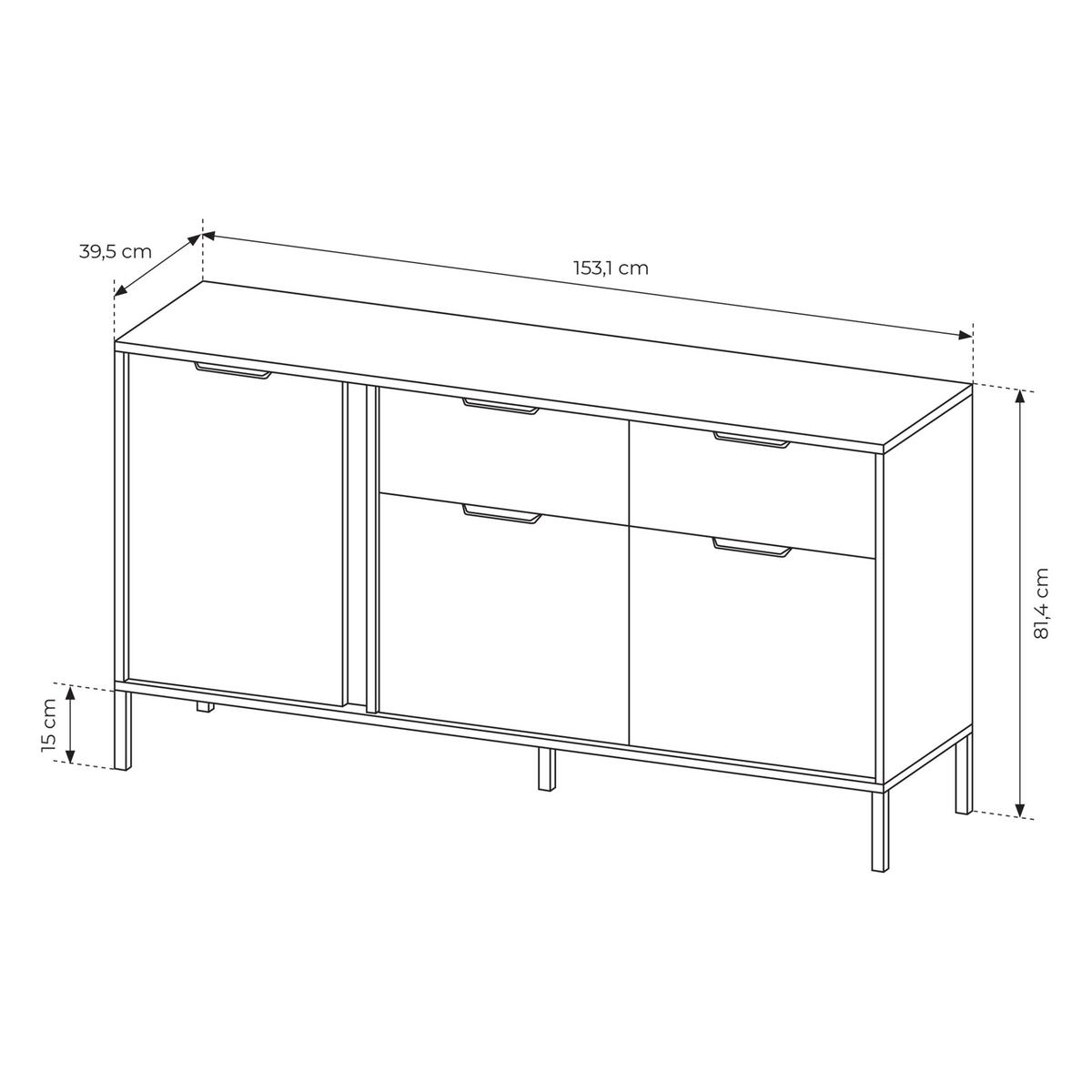 SIDEBOARD LORENZO 153/81/40 cm mit 2 Schubladen und 3 Türen Anthrazit - Anthrazit/Goldfarben, Holzwerkstoff (153/81/40cm) - MASSENO