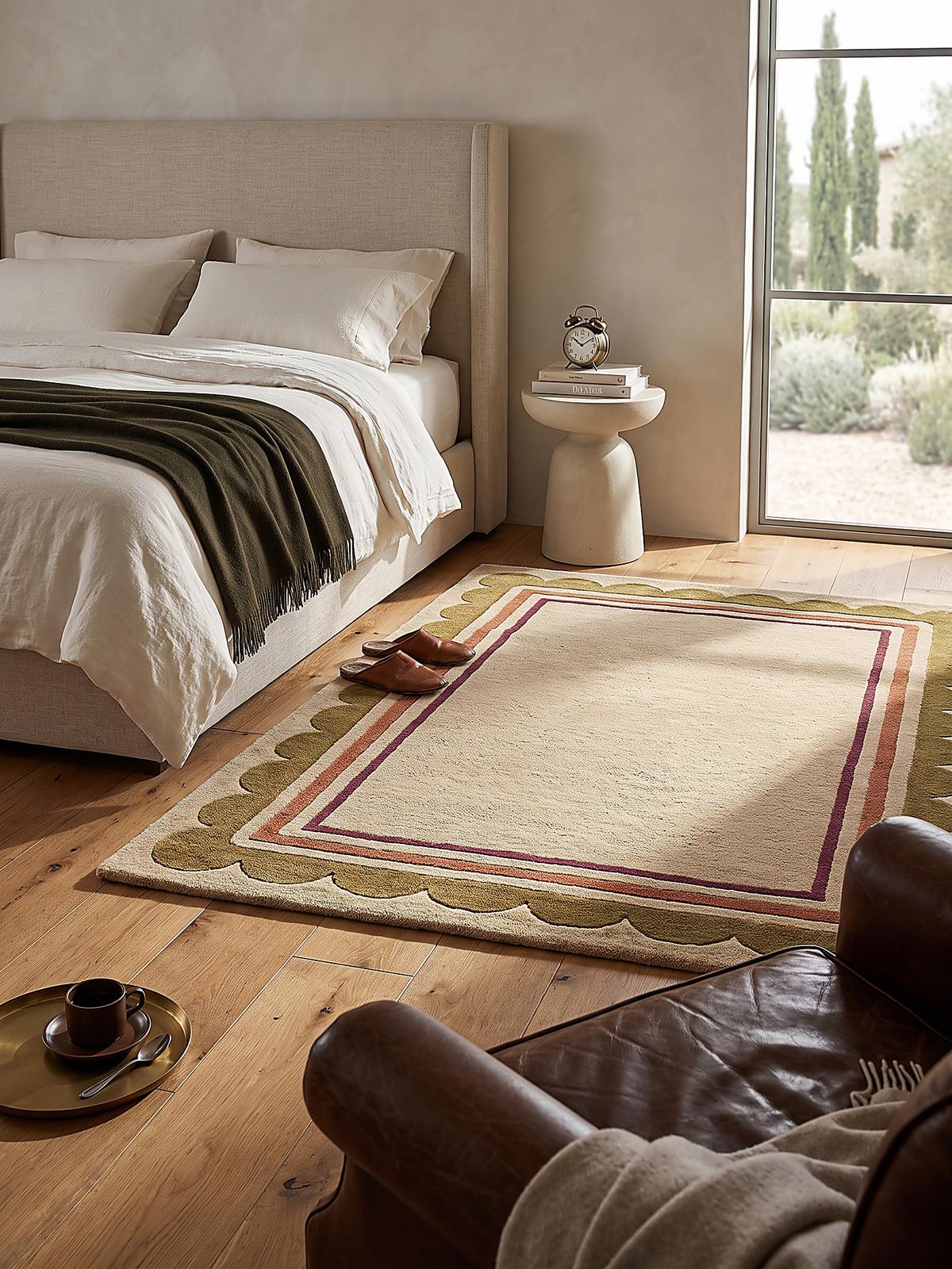 TEPPICH aus Wolle, handgetuftet, WENSUM, in Beige-Multicolor, Scallop-Bordüre, 120 x 170 cm - Beige, Textil (120/170cm) - KADIMA DESIGN