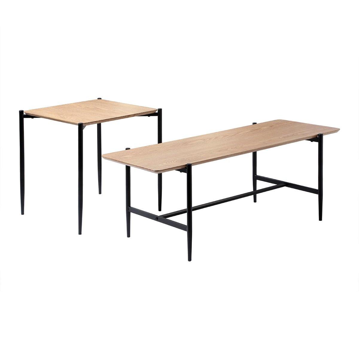 2ER-SET aus Holzdekor-Nestingtischen mit schwarzen Metallbeinen L100 cm - JESSIE - Eschefarben, Holzwerkstoff (47/40/38cm) - Calicosy