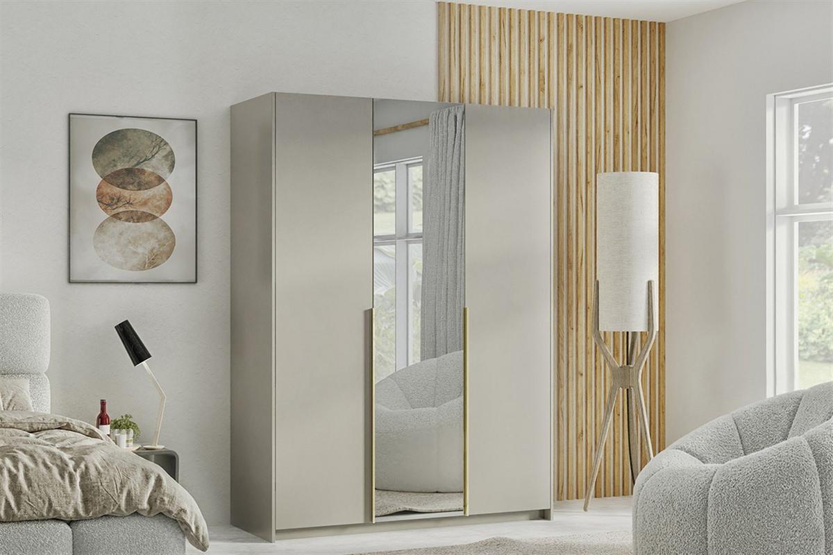 DREHTÜRENSCHRANK THALIA 148/204/58cm 3-türig mit Spiegel Kaschmir - Kaschmir, Holzwerkstoff (148/204/58cm) - MASSENO