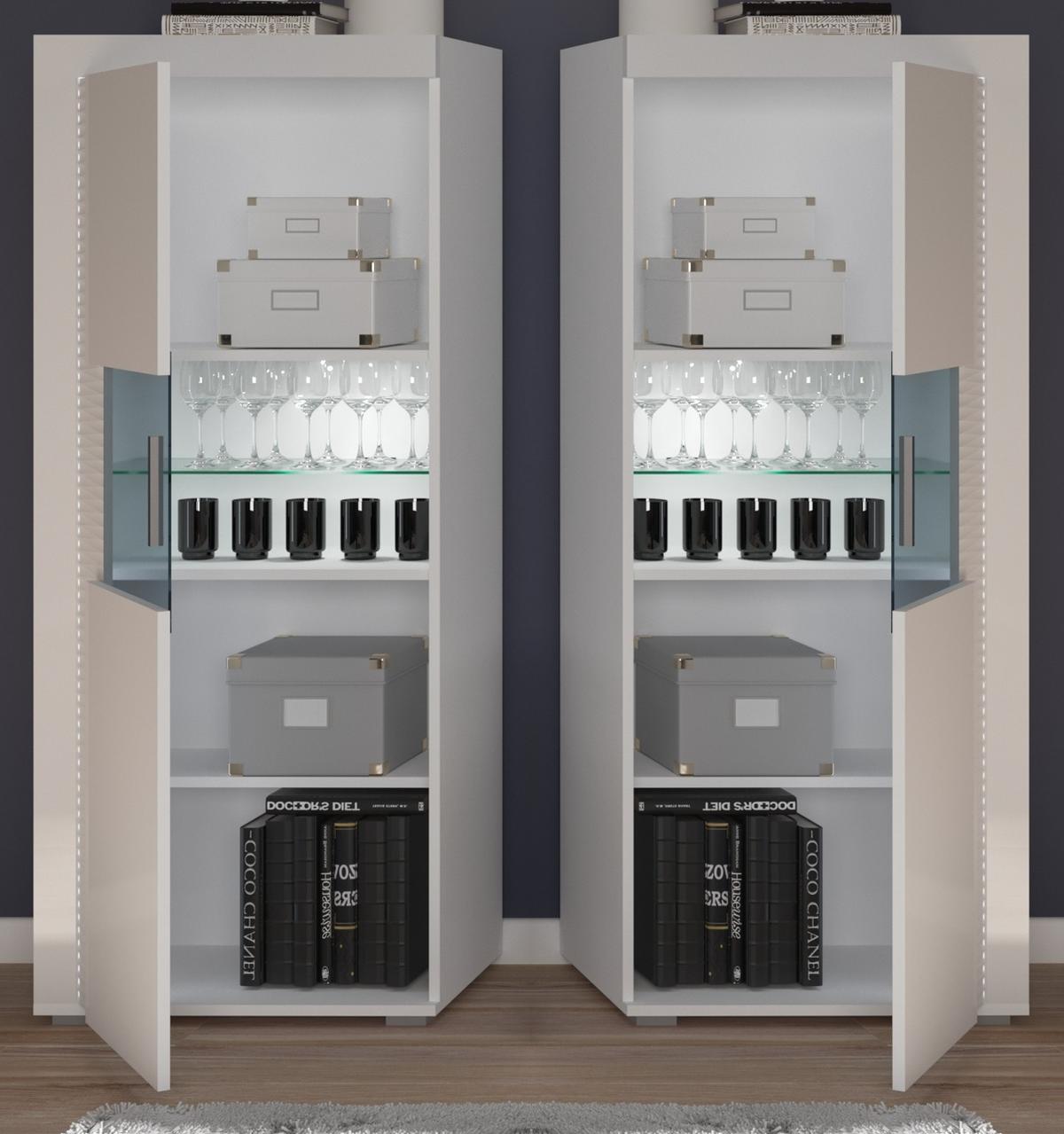 VITRINE weiß Hochglanz 60 x 150 cm, Soft-Close-Funktion, inkl. Beleuchtung - Weiß Hochglanz/Silberfarben, Glas/Holzwerkstoff (60/148/37cm) - Inn.Furn