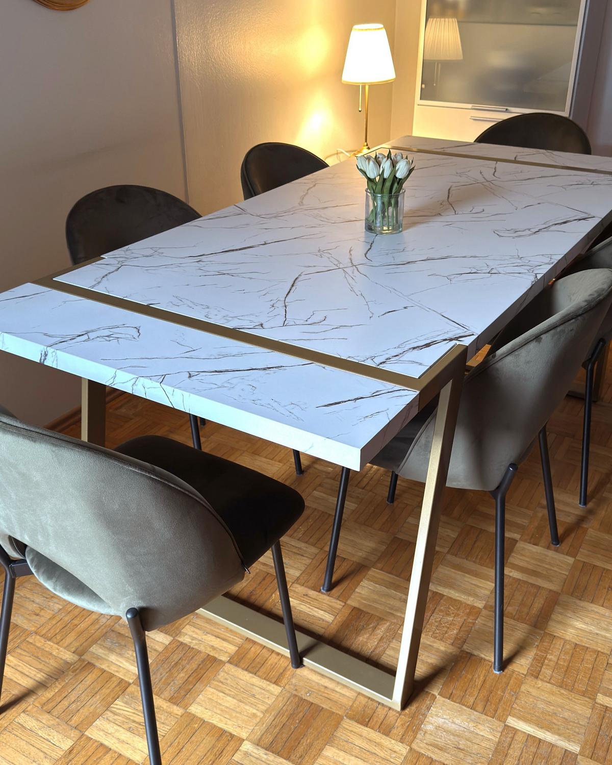 ESSTISCH 200/90/76 cm Weiß, Goldfarben Rechteckig Martynika - Weiß, Holzwerkstoff (200/90/76cm) - Beliani