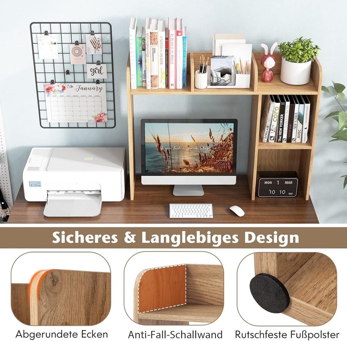 SCHREIBTISCHREGAL Tischregal Holz - Apfelbaumfarben, Holz (25/94/74cm) - COSTWAY