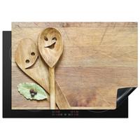 HERDABDECKPLATTE Holz - Löffel - Braun - Smiley Herdabdeckung Induktionsfeld 75x52 cm - Hellbraun, Kunststoff (75/52/0.2cm) - MuchoWow
