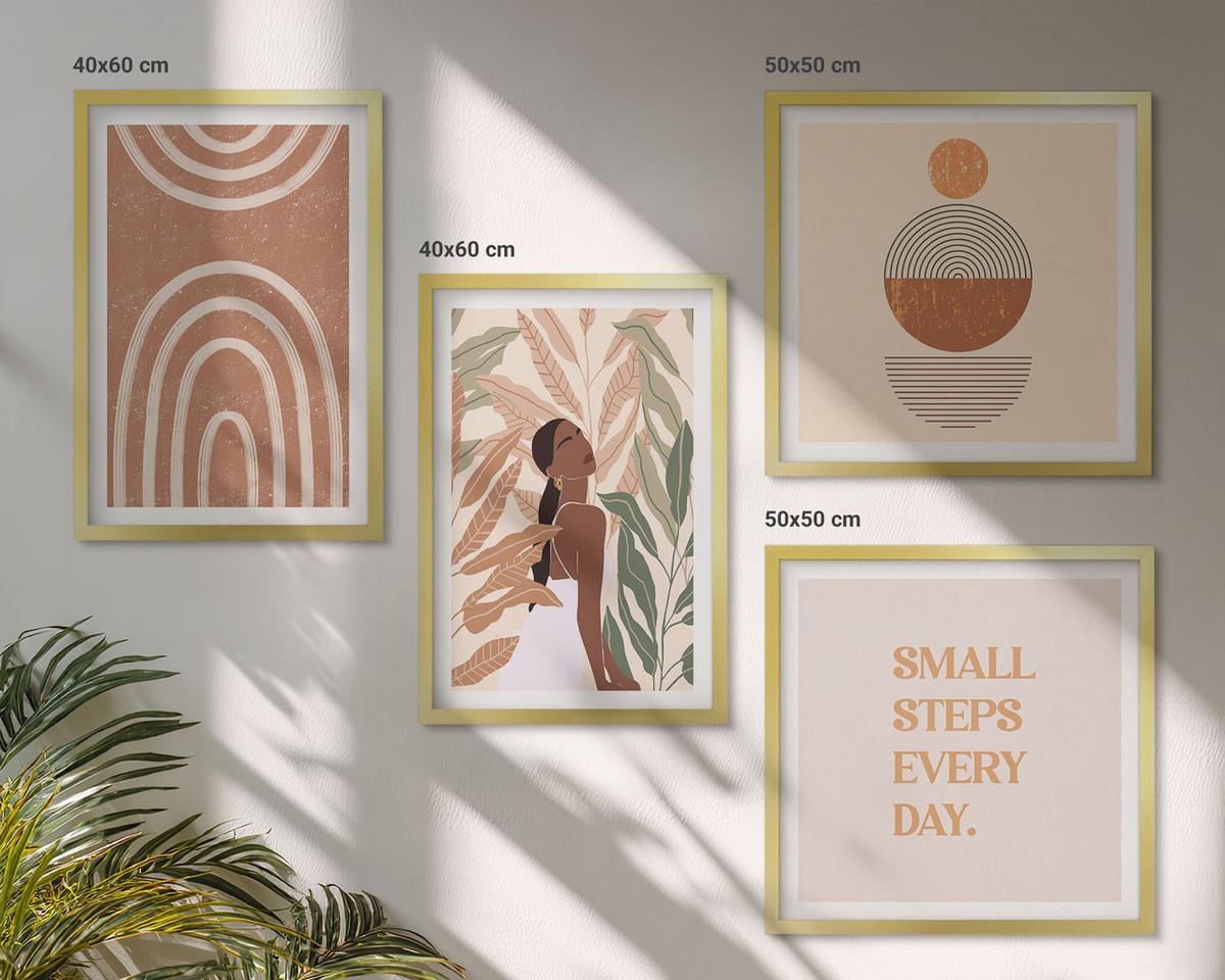 BILDER SET 4er Set - 50x50 cm & 40x60 cm Goldrahmen - Stilvolle Pflanzenmuster und Geometrie - Goldfarben, Kunststoff (50/50cm) - TULUP