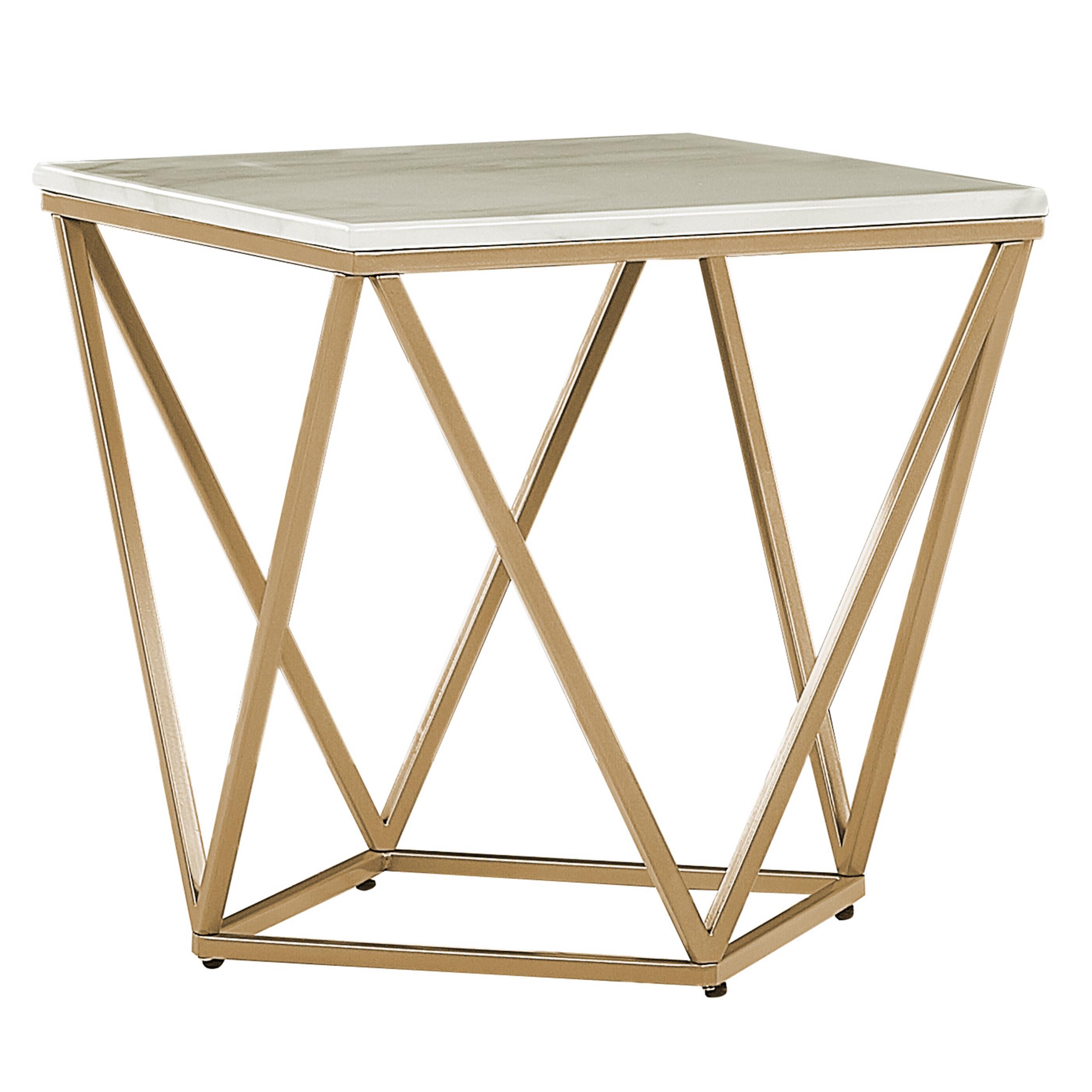 BEISTELLTISCH beige/gold Marmor Optik quadratisch 50/50 cm Malibu - Beige/Goldfarben, Holzwerkstoff (50/50/50cm) - Beliani