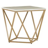 BEISTELLTISCH beige/gold Marmor Optik quadratisch 50/50 cm Malibu - Beige/Goldfarben, Holzwerkstoff (50/50/50cm) - Beliani
