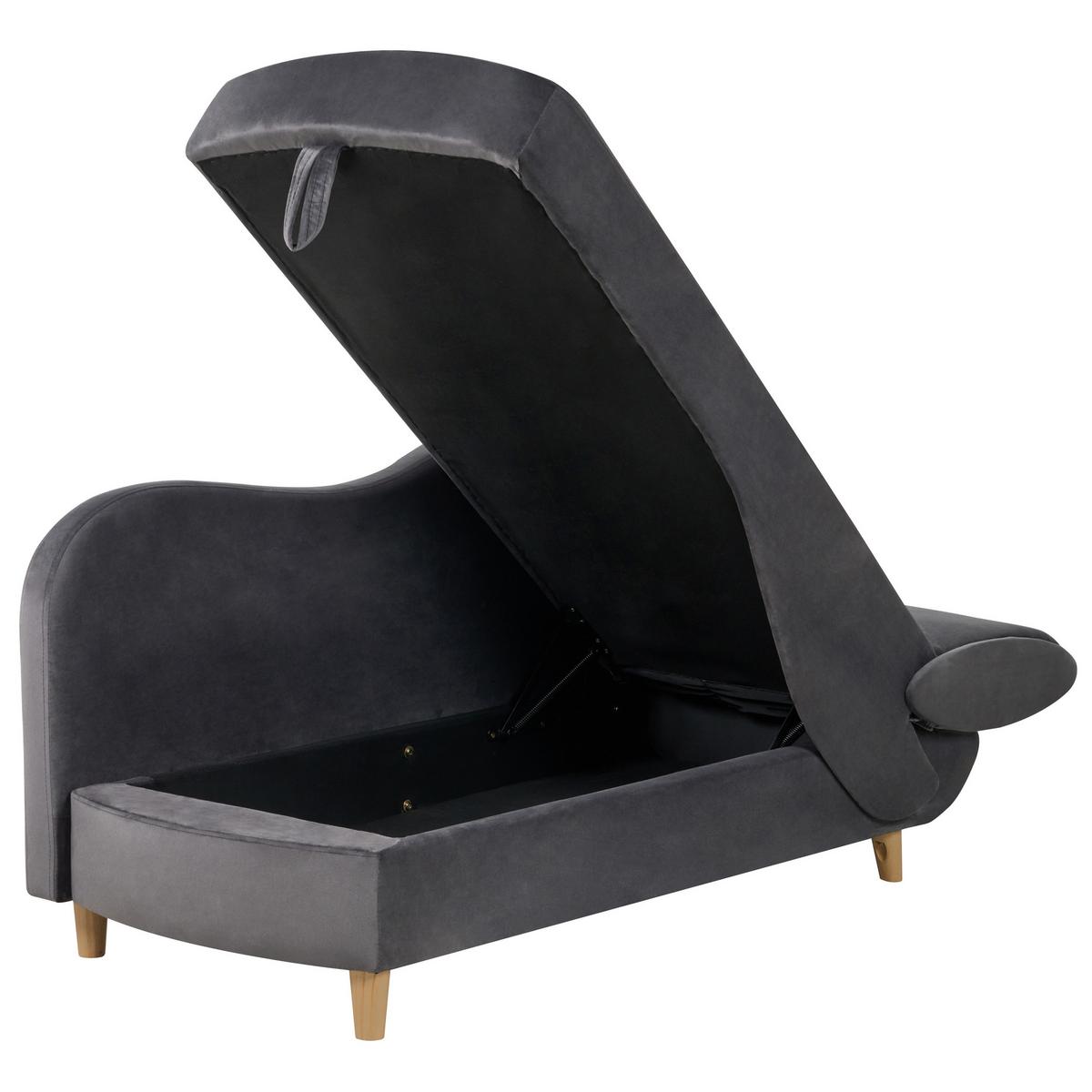 CHAISELONGUE Samtstoff dunkelgrau mit Bettkasten rechtsseitig Meri - Dunkelgrau/Grau, Textil (156/73/69cm) - Beliani