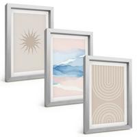 BILDER SET 3er Set - 20x30 cm Silberner Rahmen - Sonnenwellen abstrakte Linien Pastell - Silberfarben, Kunststoff (20/30cm) - TULUP