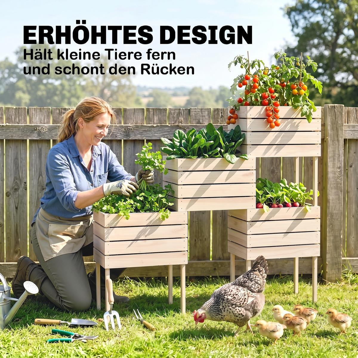 HOCHBEET Pflanzkasten aus Holz, 4 Kombinationsmodi, für Garten und Balkon, Naturholz - Fichtefarben, Holz (30/60/50cm) - Outsunny