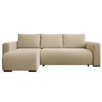 ECKSOFA DORA L, Eckcouch in L-Form mit Schlaffunktion und Bettkasten, Farbe: Creme, Bouclé-Stoff, Ottomane Links - Creme, Textil (240/143cm) - Storez24