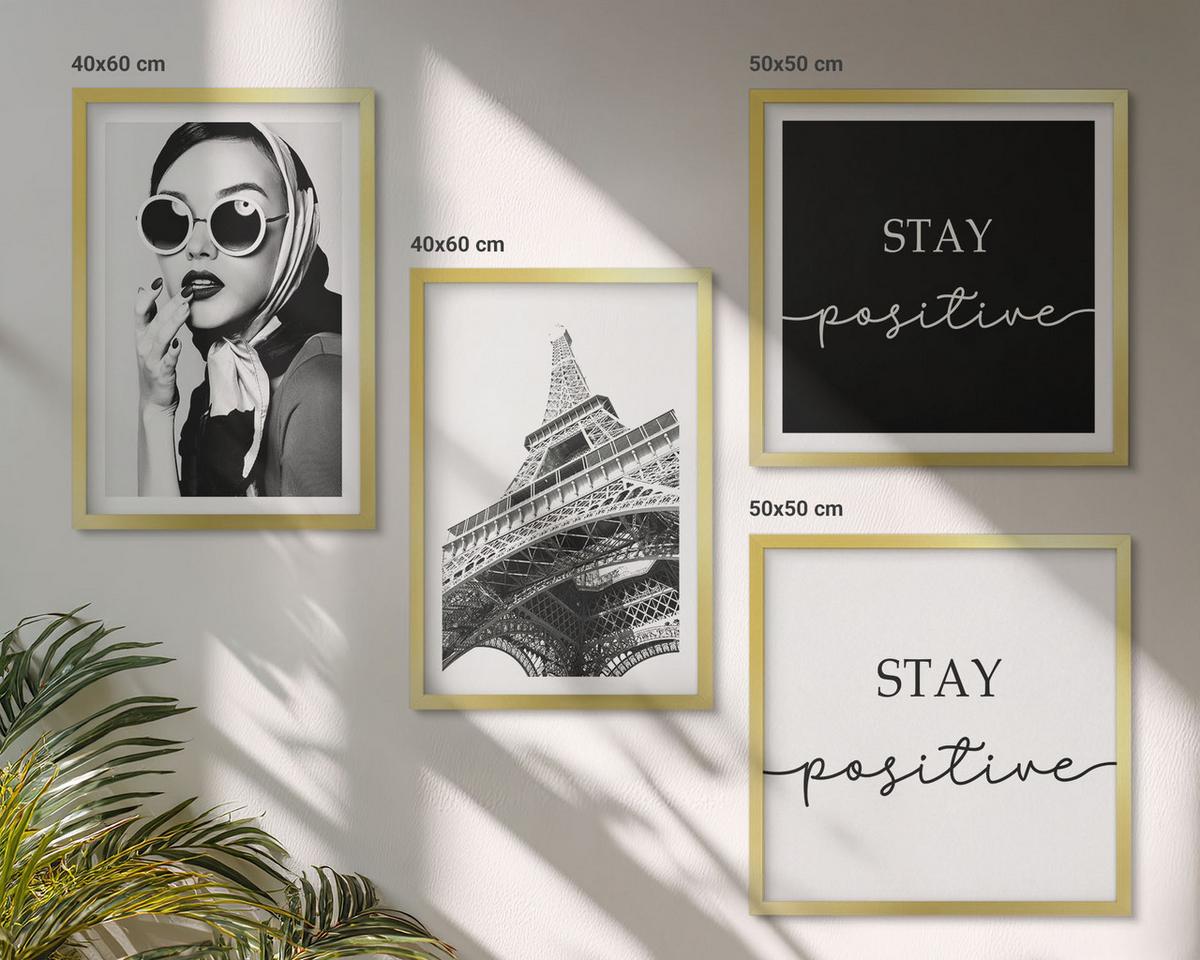 BILDER SET 4er Set - 50x50 cm & 40x60 cm Goldrahmen - Porträts, Eiffelturm-Slogans - Goldfarben, Kunststoff (50/50cm) - TULUP