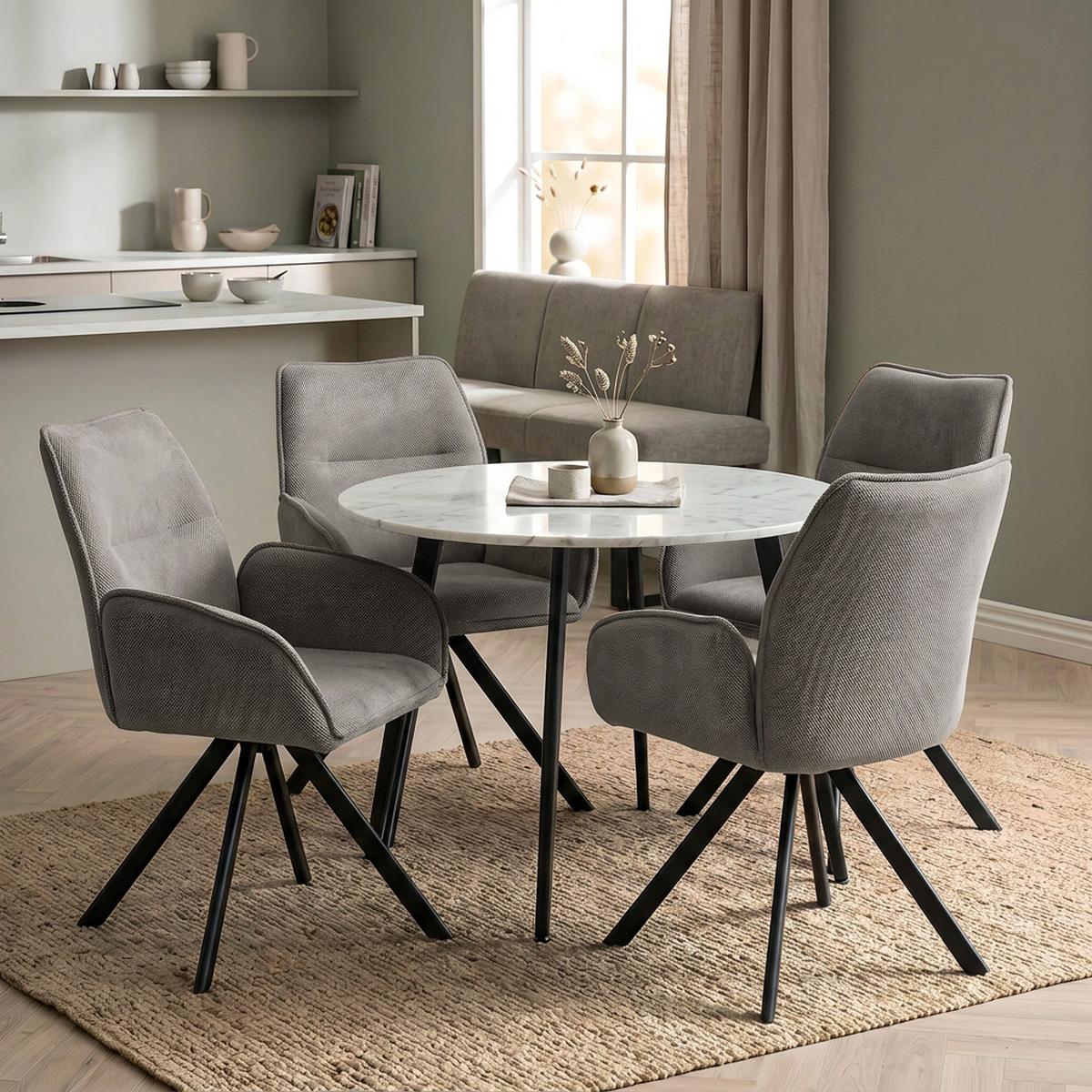 DREHSTUHL Zerra im Geflechtstoff mit Metallbeinen, Dunkelbeige - Schwarz/Cappuccino, Metall (55/87/46cm) - Beautysofa