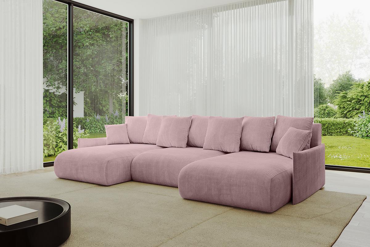 WOHNLANDSCHAFT mit Schlaffunktion und Bettkasten ONESK-U-v1 317x177x72 Rosa Cord - Rosa, Holzwerkstoff/Kunststoff (317/72/177cm) - ALTDECOR