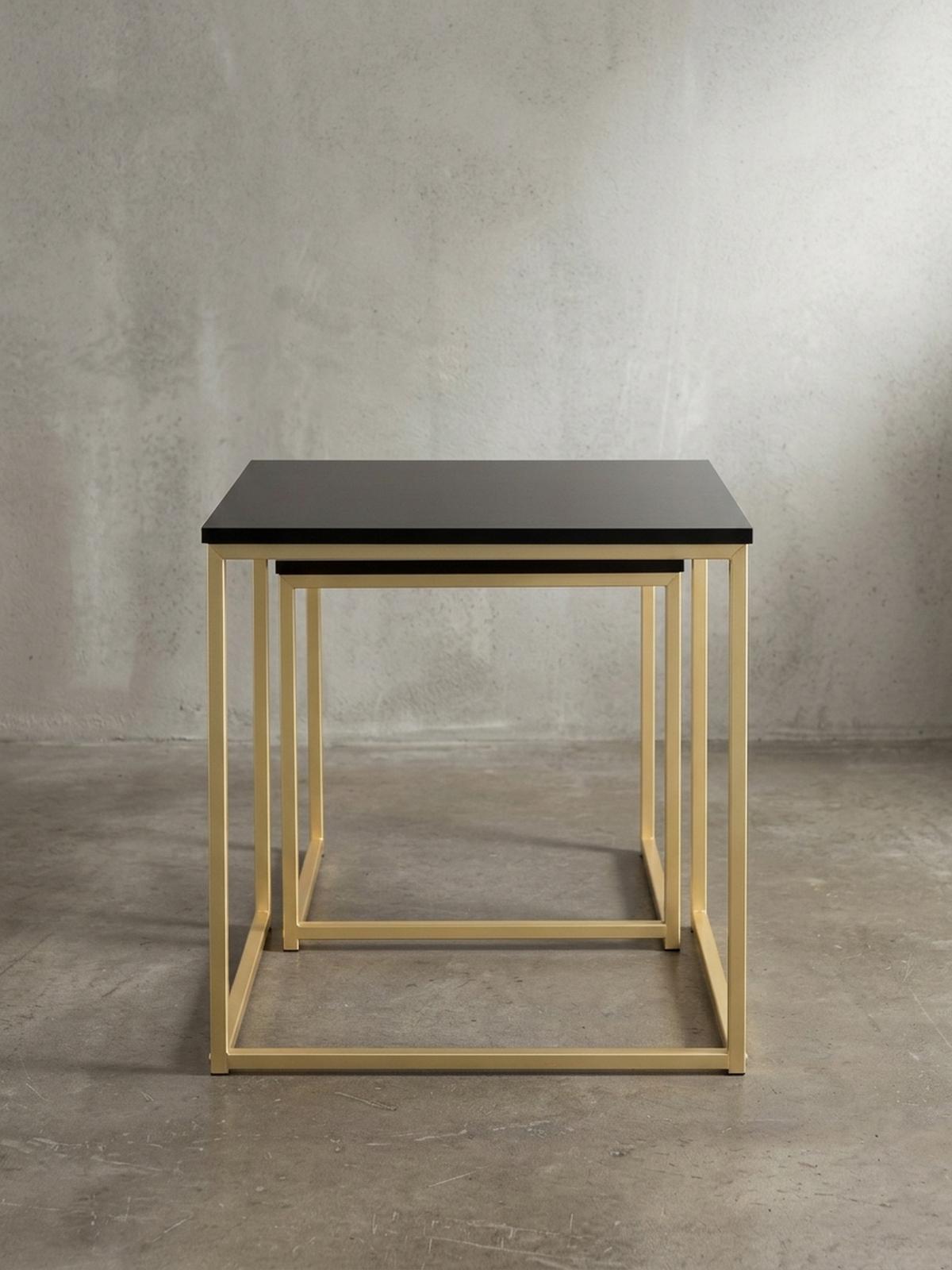COUCHTISCH 2er Set Metallgestell Glas MDF-Platte TRONTO, Gold 40x40x42 cm - Goldfarben, Holz/Metall (40/40/42cm) - KADIMA DESIGN