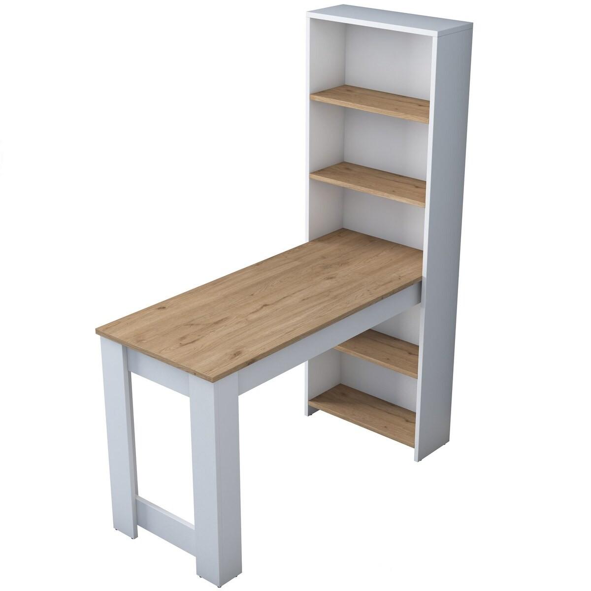 KÜCHENTISCH mit integriertem Regal Weiß und Holzdekor 120/153,6/53,8 cm - Weiß, Holzwerkstoff (53.8/153.6/55.5cm) - Calicosy