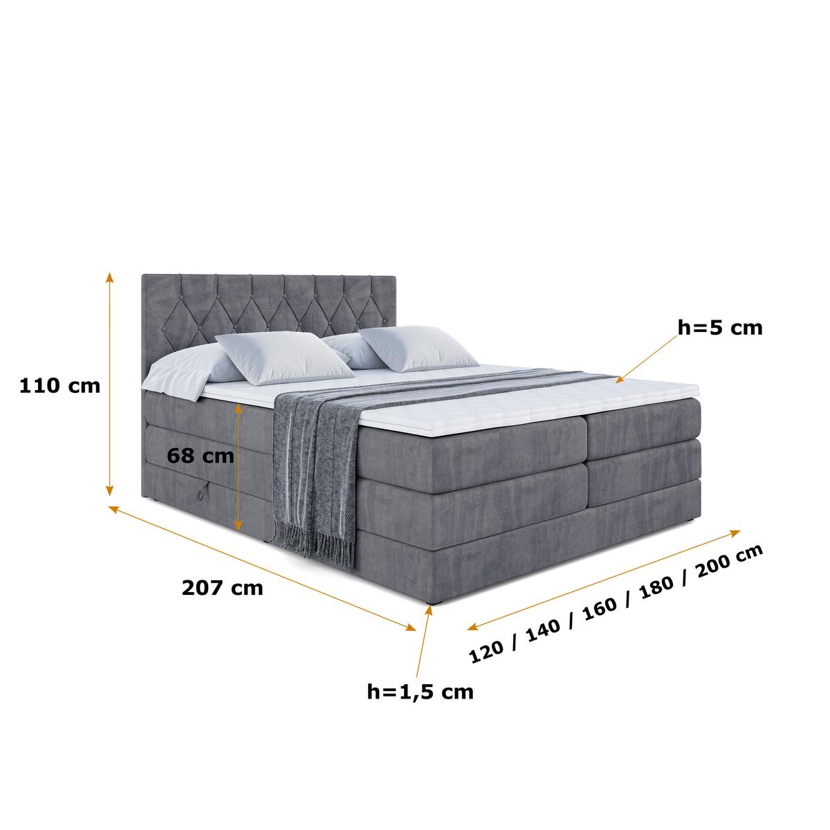 BOXSPRINGBETT VELANTO-BZ KING - 140 x 200 - H3/H4 - Dunkelgrau - Dunkelgrau, Holzwerkstoff (140/200cm) - ALTDECOR