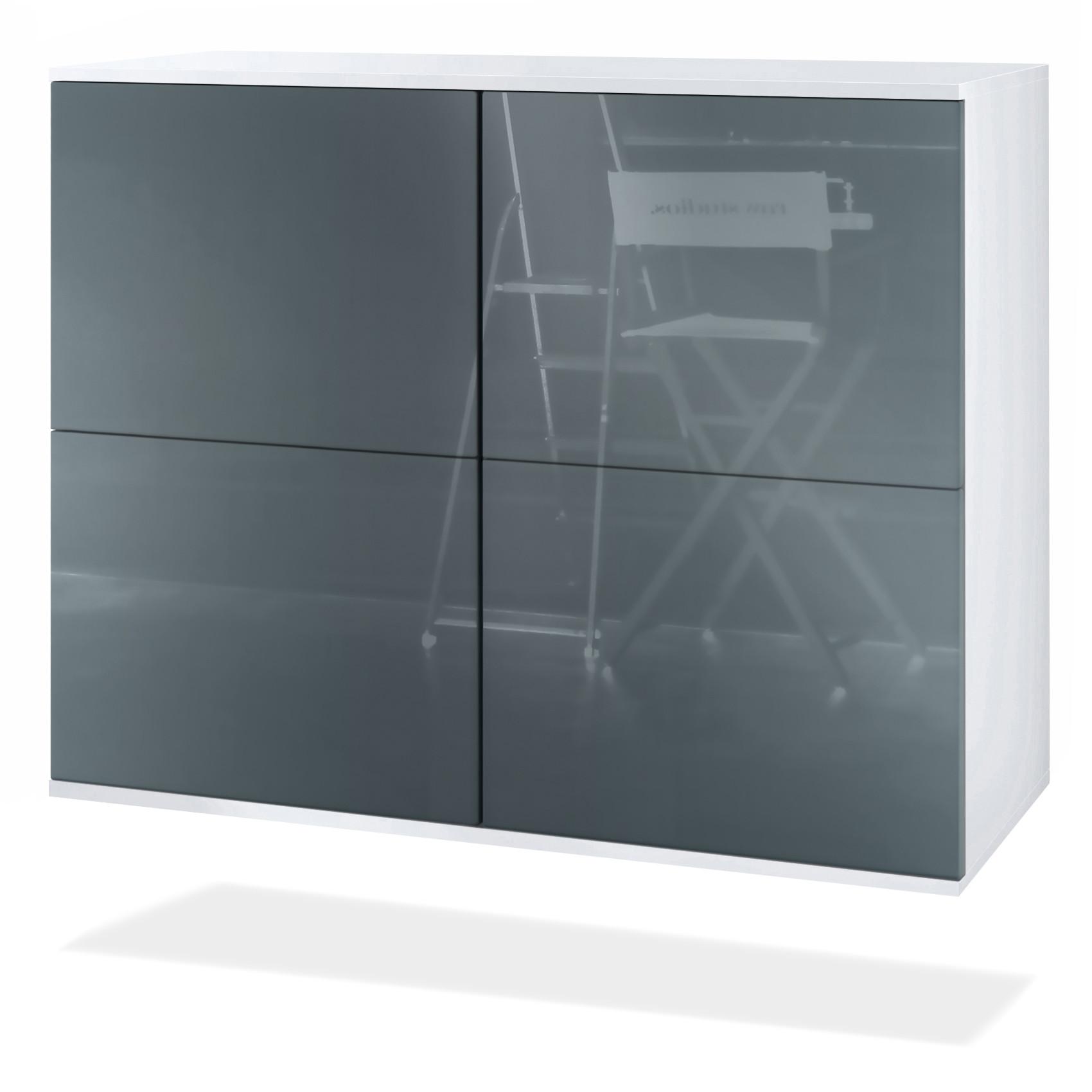 KOMMODE Rova Grau Hochglanz - Grau, Holzwerkstoff (92.5/73.5/35cm) - Vladon