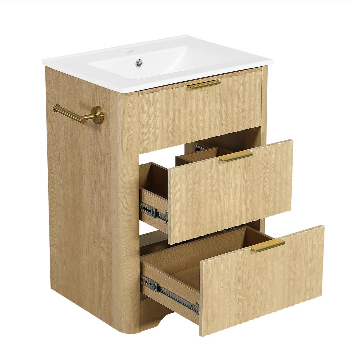 WASCHTISCHUNTERSCHRANK Holzoptik mit 2 Schubladen & Papierhalter - Naturfarben, Holzwerkstoff (61/82/47cm) - Urban Meuble