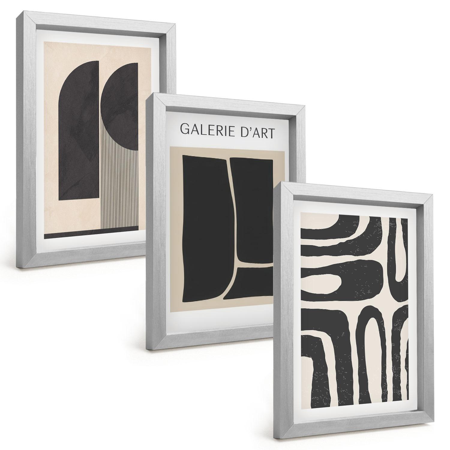 BILDER SET 3er Set - 20x30 cm Silberner Rahmen - Abstrakte minimalistische Poster - Silberfarben, Kunststoff (20/30cm) - TULUP