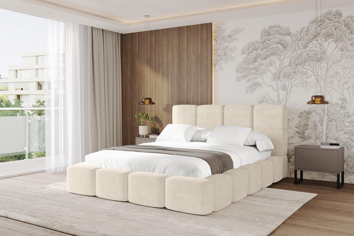 POLSTERBETT mit Bettkasten und Lattenrost, Bett mit Kopfteil, Boxbett ohne Matratze, Doppelbett mit Stauraum - NATA 120x200 Beige - Cappuccino, Holzwerkstoff/Textil (120/200cm) - ALTDECOR