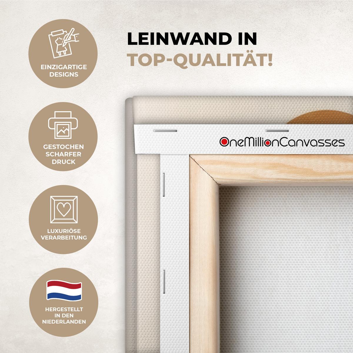 LEINWANDBILD Formen - Rund - Blätter - Beige Wandbild Wohnzimmer 50x50 cm - Rostfarben, Textil (50/50cm) - MuchoWow