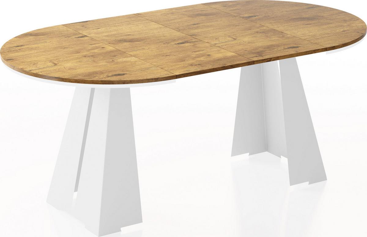 ESSTISCH Kova runder ausziehbarer, Lancelot Eiche 100-180/100/76 cm - Eichefarben/Weiß, Holzwerkstoff/Metall (100/176/76cm) - WFL GROUP