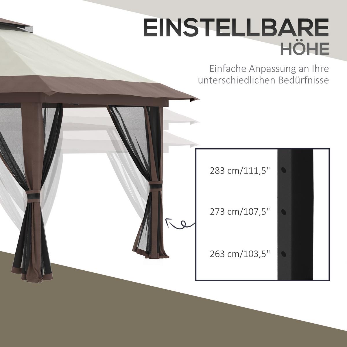FALTPAVILLON, Grau, Polyesterstoff - Beige, Kunststoff (392/283/392cm) - Outsunny