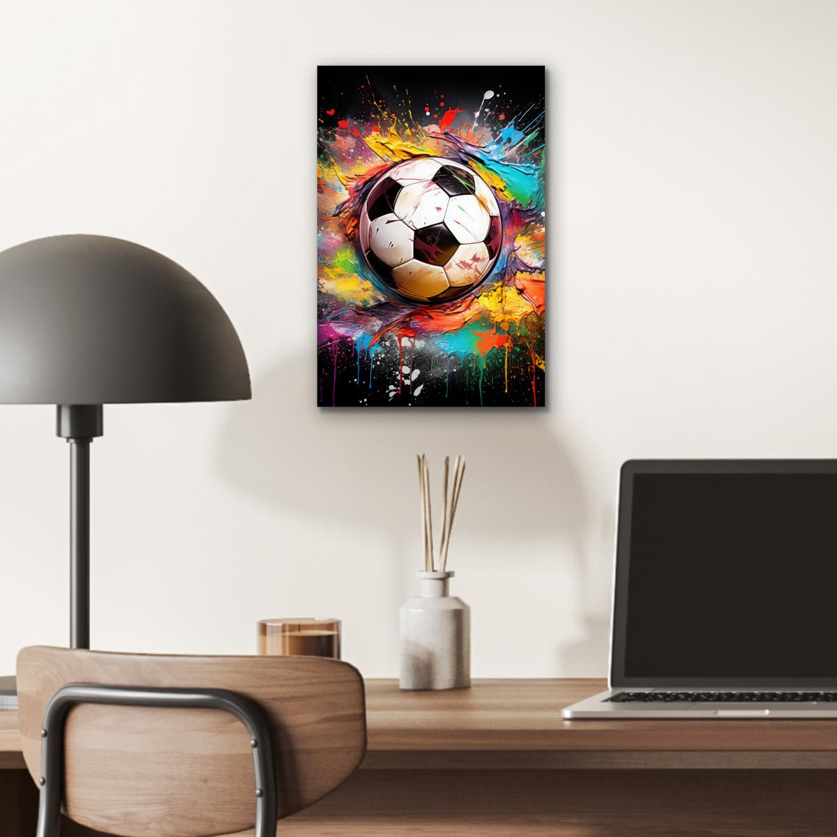 METALLBILD Fußball - Farbe - Farben - Schwarz - Weiß 20x30 cm - Weiß, Metall (20/30cm) - MuchoWow