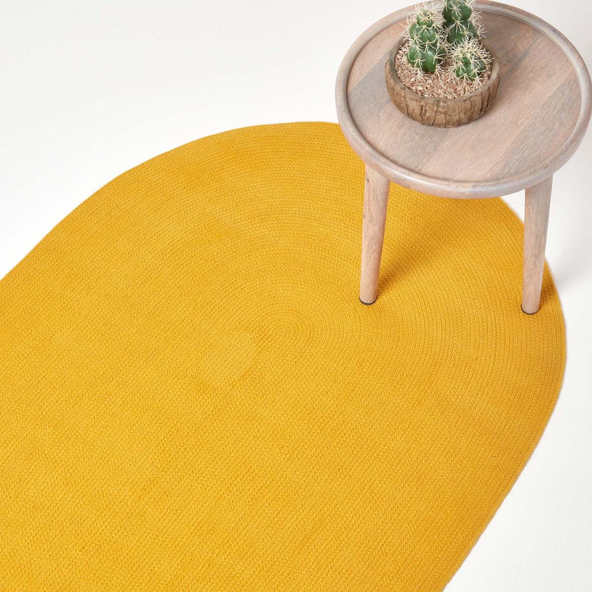 TEPPICH geflochten oval 110/170 cm - Currygelb, Textil (110/170cm) - Homescapes