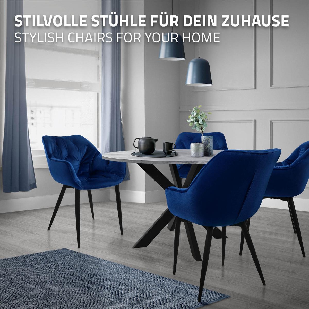 ESSZIMMERSTÜHLE 4er Set Dunkelblau Samt - Schwarz/Dunkelblau, Metall (67/83/59cm) - ML-DESIGN